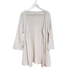 Garnet Hill Women's Size M Cream Cotton Lightweight 3/4 Sleeve Cardigan Sweater
